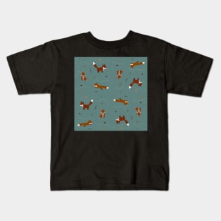 Winter Foxes in Teal Kids T-Shirt